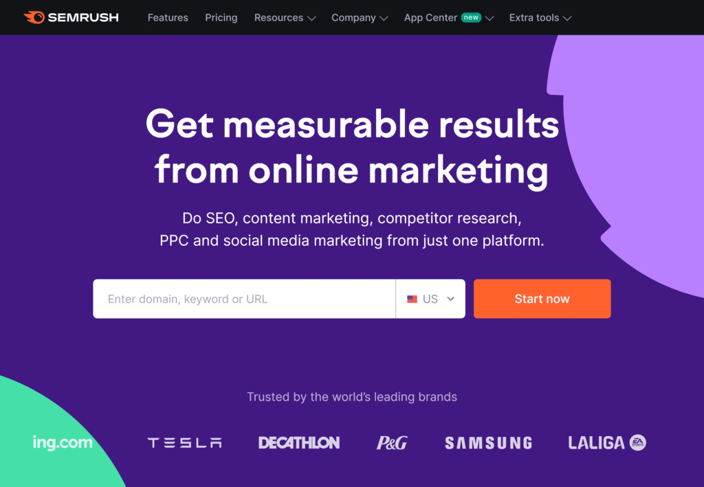 semrush homepage
